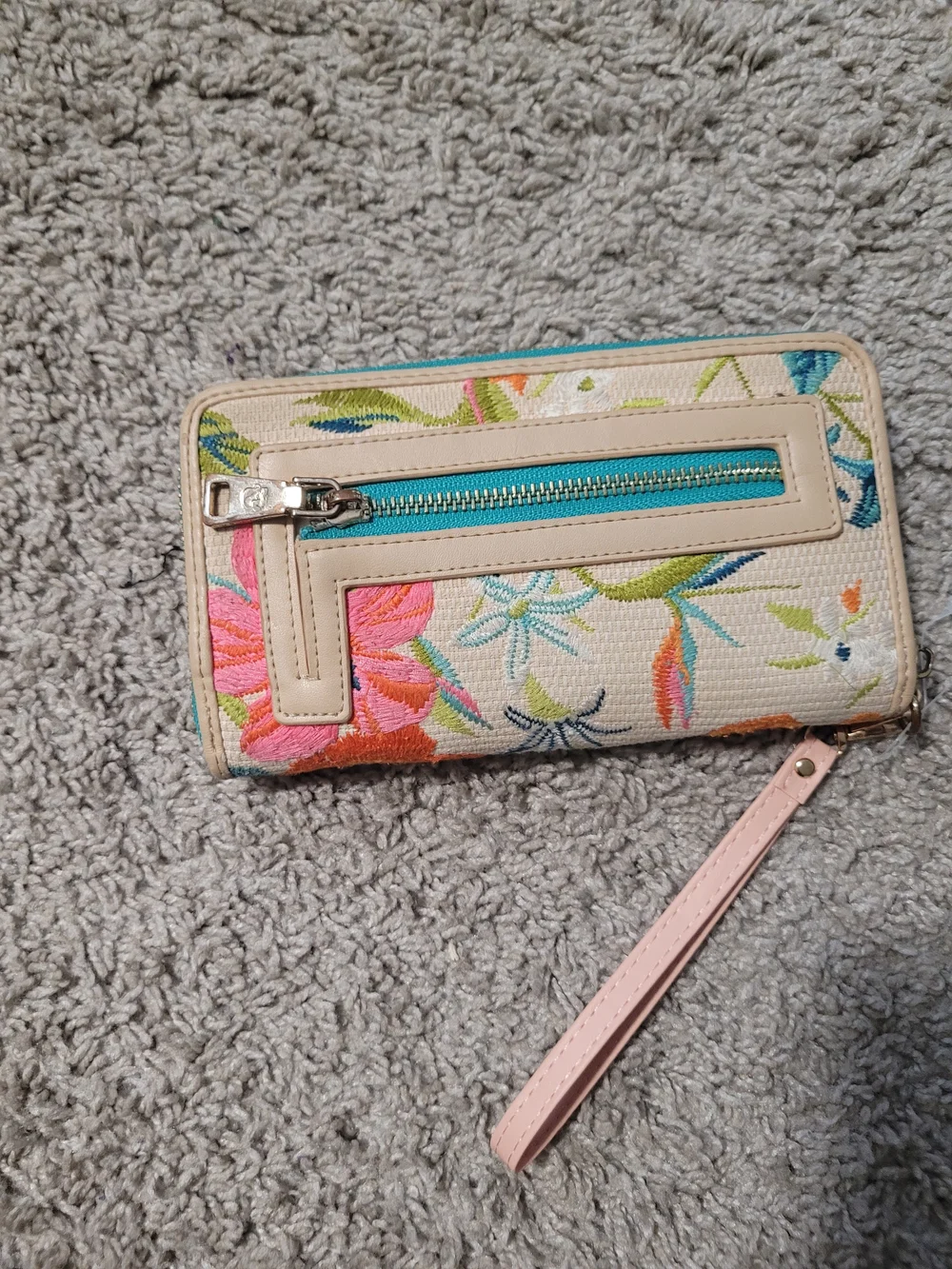 Spartina 449 Floral Embroidered Wristlet Wallet in Cream and Multi